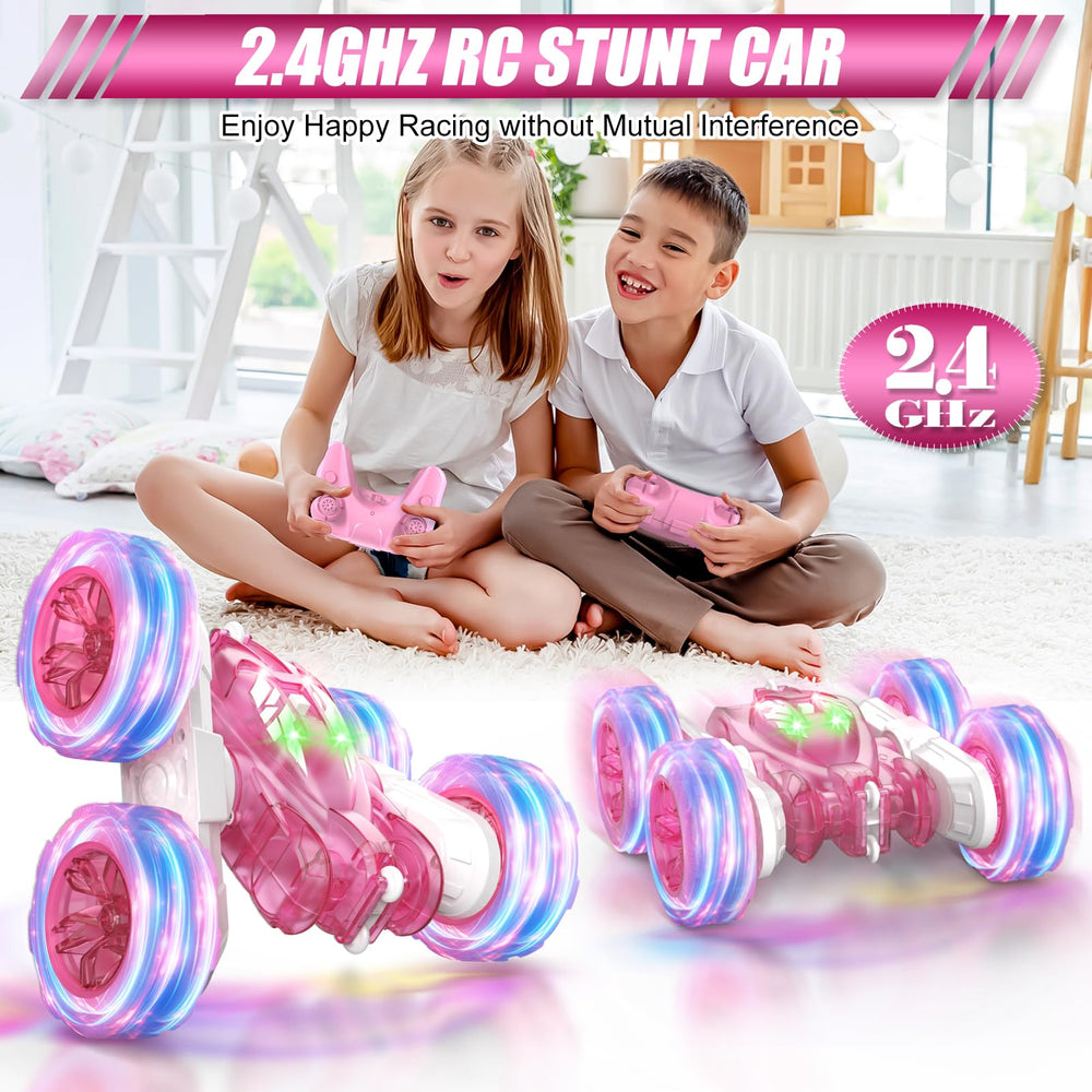 RacingFun pink RC car with LED wheels for eye-catching night play