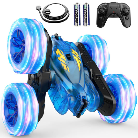 RacingFun remote-control car blue front view for fast, kid-friendly racing sessions.