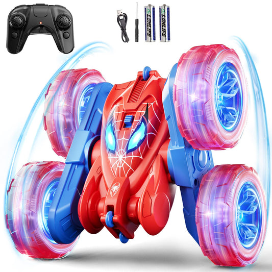 RacingFun Spider RC Car front view highlights dual-sided rotation for easy stunts