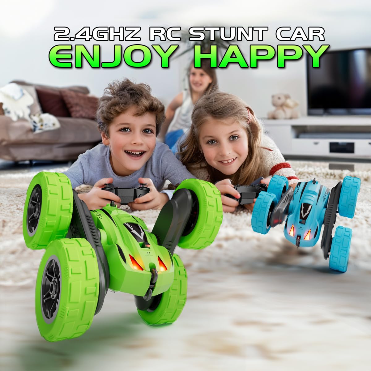 RacingFun stunt RC car 360 rotation demonstrating dynamic tricks for kids