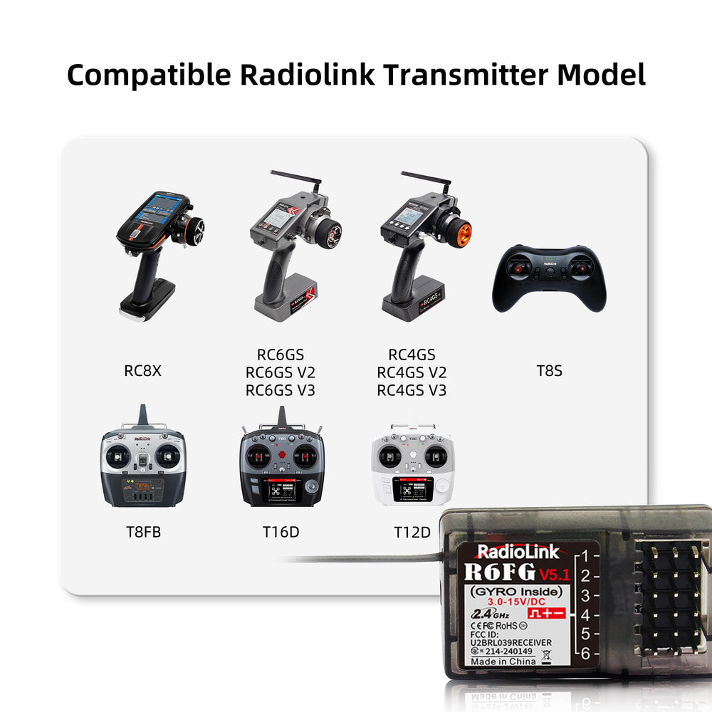 Radiolink R6FG receiver board suited for versatile RC models.