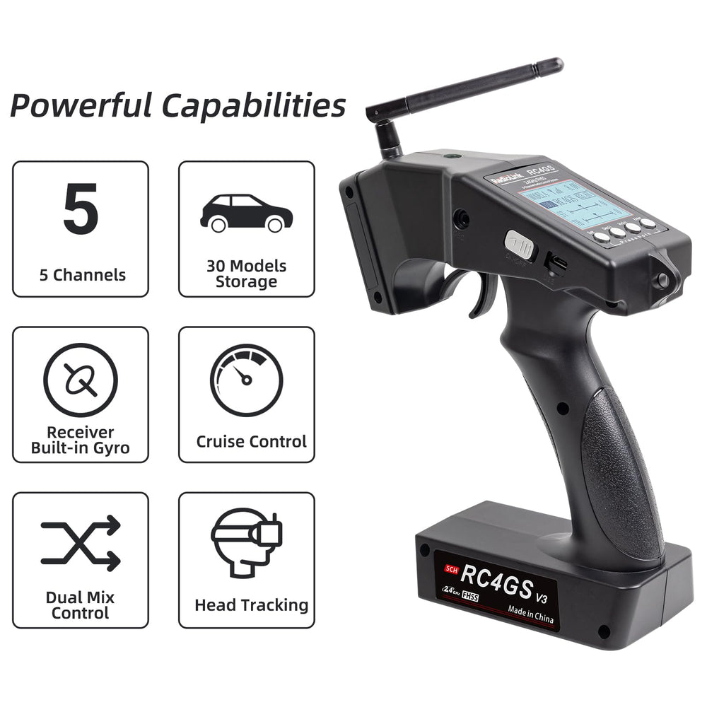 Radiolink RC4GS V3 transmitter side buttons for quick adjustments during races