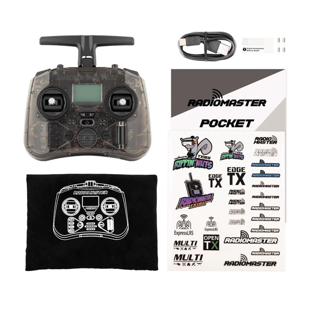 Radiomaster Pocket ELRS with hall gimbals for precise FPV control.