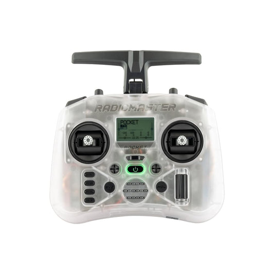 Radiomaster Pocket Hall Transmitter with folded antenna shows its compact travel-ready profile.