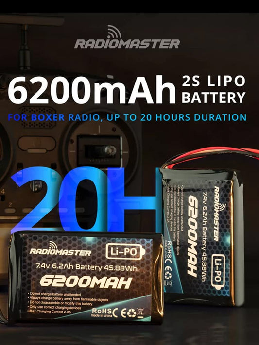 Radiomaster SoloGood battery JST-XH close-up showing compact, high-capacity design