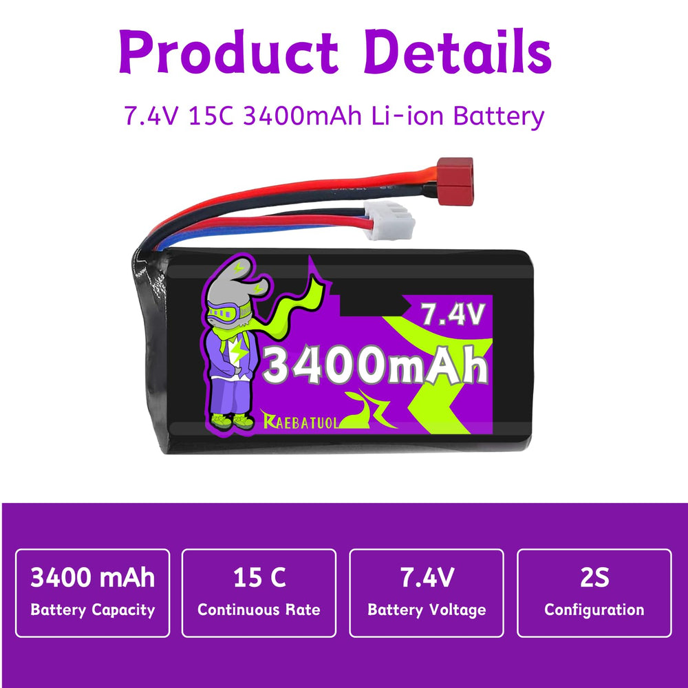 Raebatuol 3400mAh battery side view showing slim profile for compact fits.