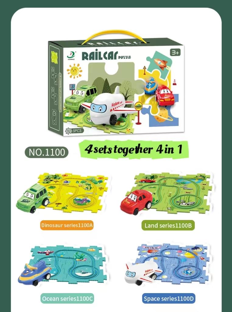 RAESOUL puzzle racer track assembly image demonstrating setup for cooperative play.