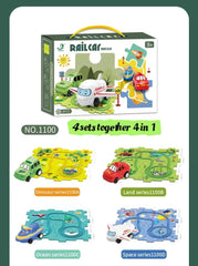 RAESOUL puzzle racer track assembly image demonstrating setup for cooperative play.