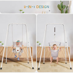 Ragozonery 2-in-1 baby jumper with toddler swing in active use.