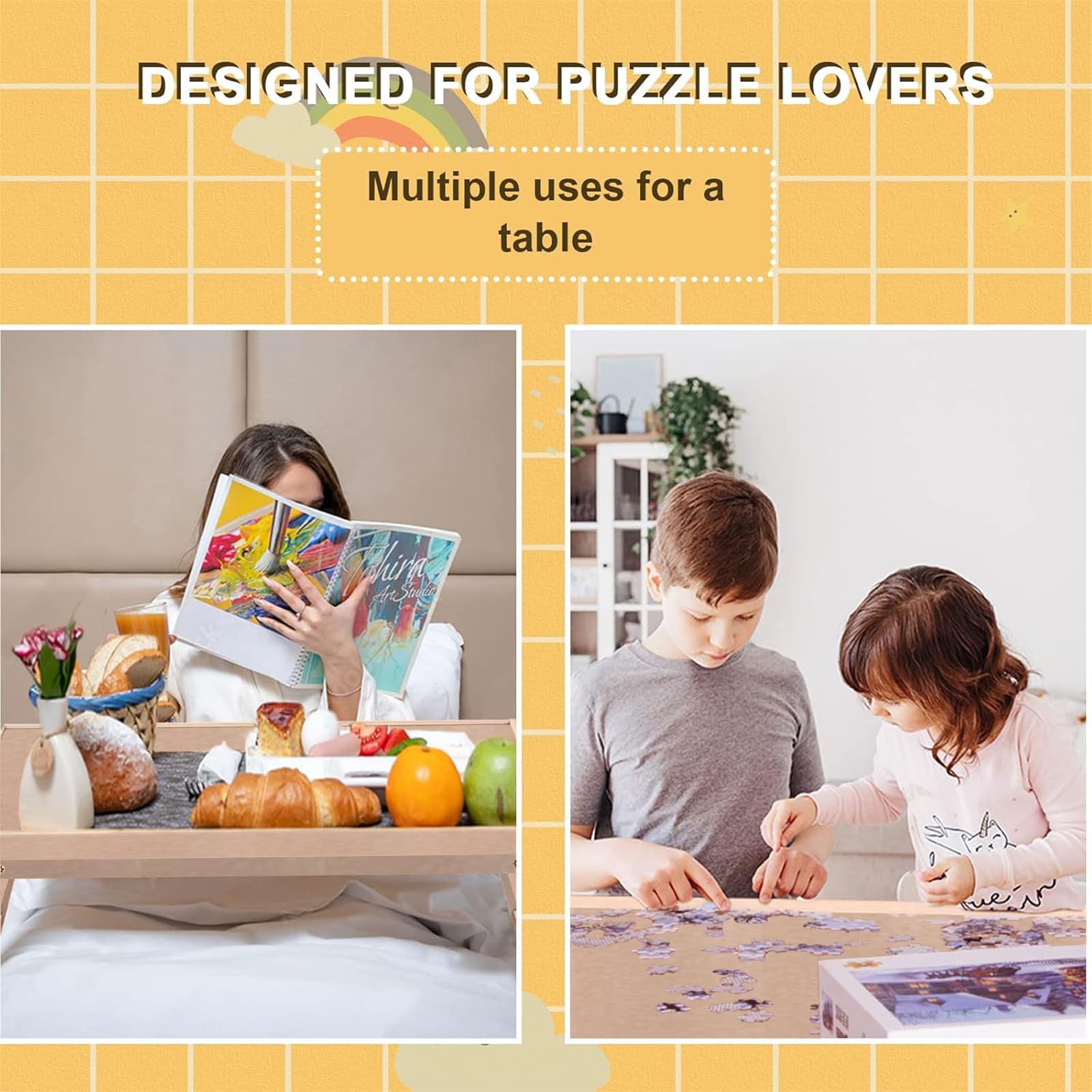 RAGOZONERY puzzle table with four drawers keeps pieces organized during play.