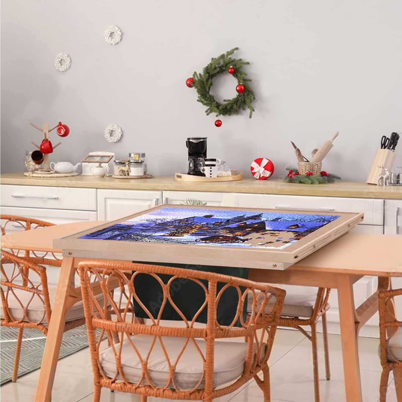 RAGOZONERY puzzle table in a living room setup for relaxed, family puzzle time.