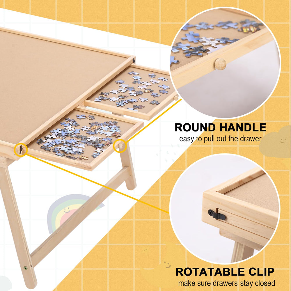 Ragozonery Yacona puzzle table drawers with metal clips keeping pieces organized