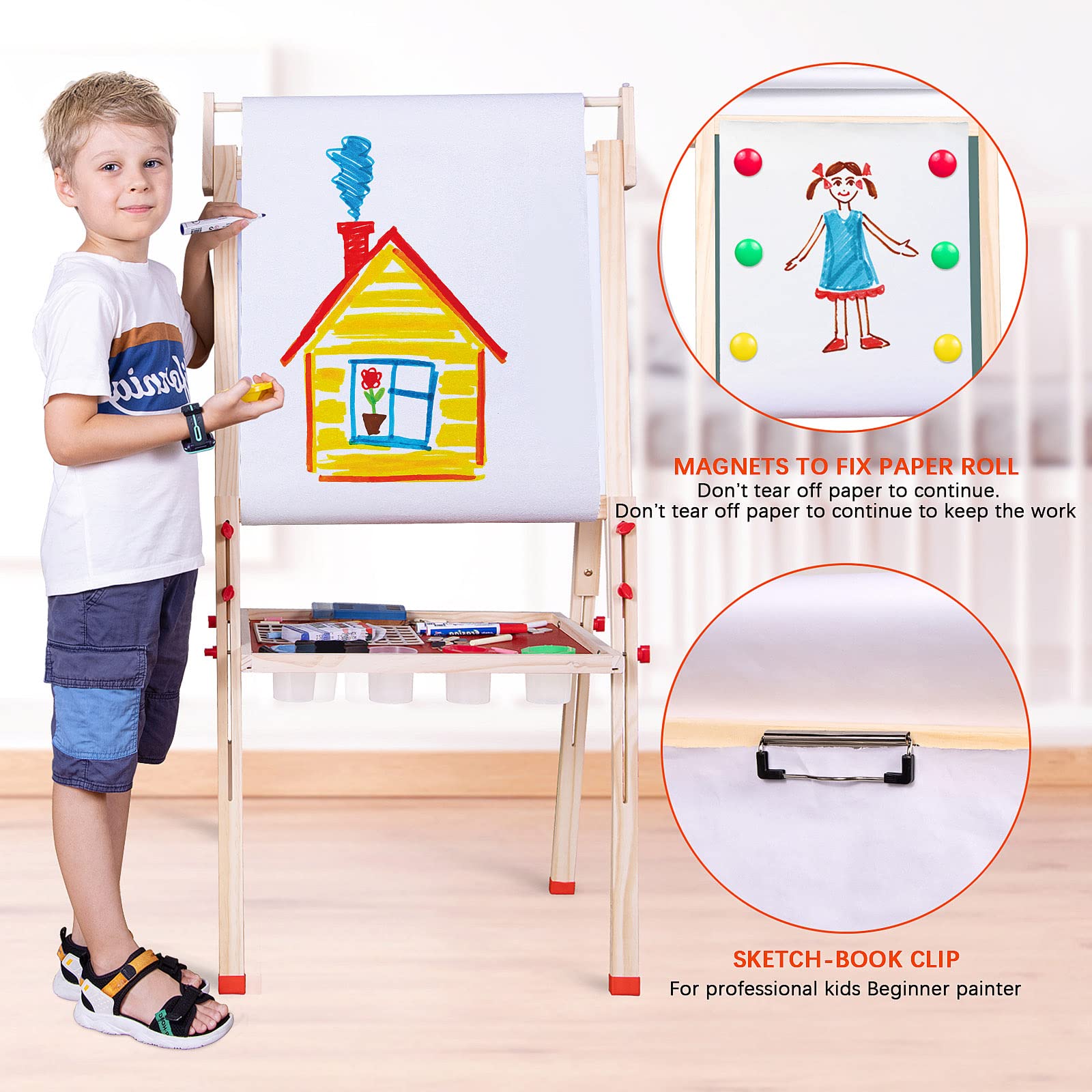 Ragstone Kids Easel 3-in-1 design highlighting chalkboard, whiteboard, and paper roll