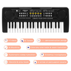Raimy 37 Keys keyboard piano back view highlights colorful kid-friendly design