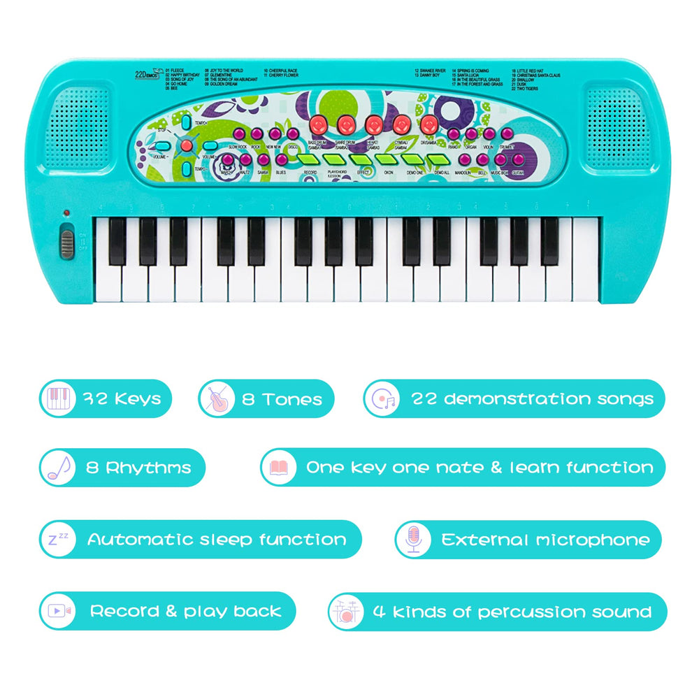 Raimy mini keyboard blue demo songs highlight, supports practice and rhythm.