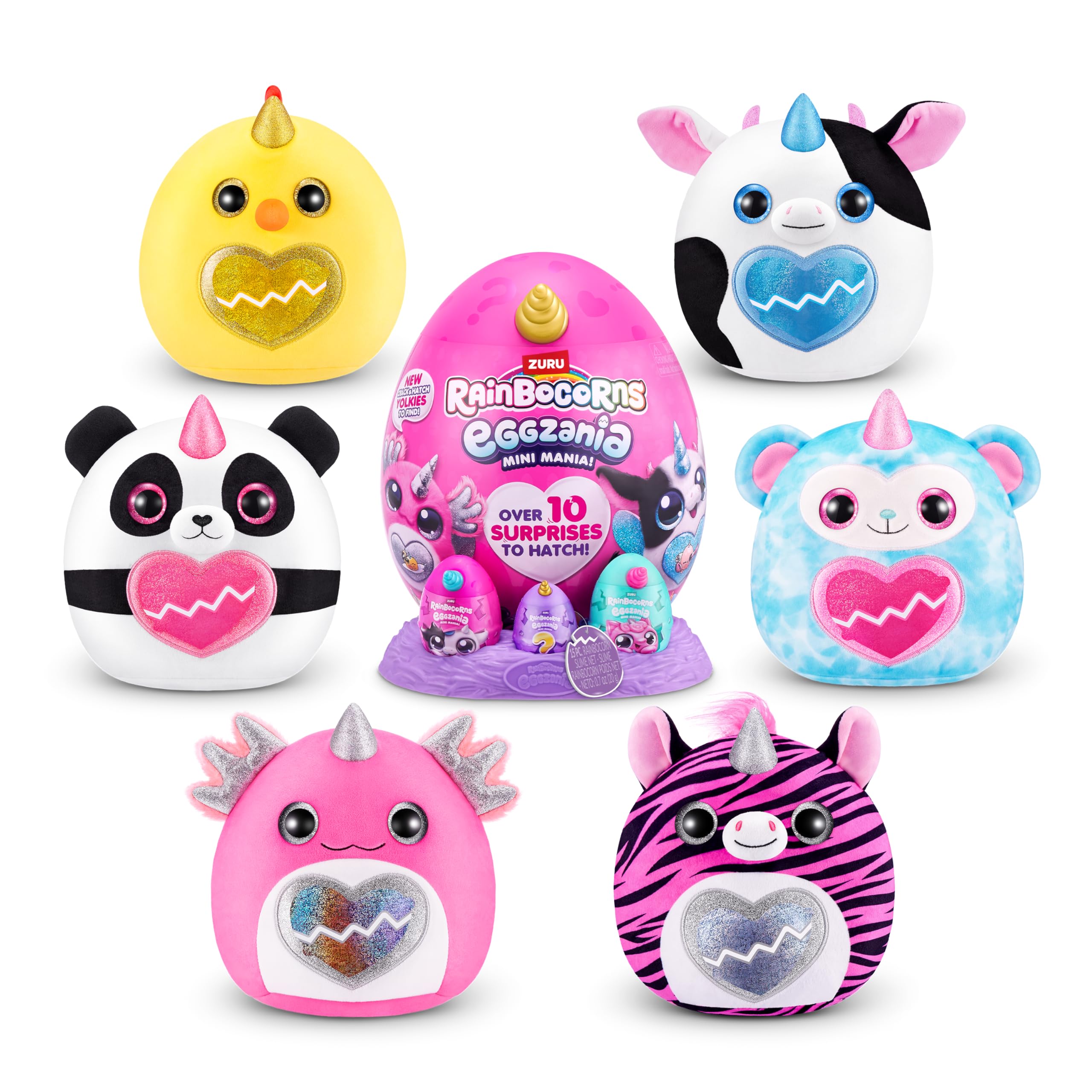 Rainbocorns Eggzania axolotl plush with bright details for tactile fun.