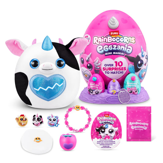 Rainbocorns Eggzania Mini Mania nest scene previews the unboxing adventure.