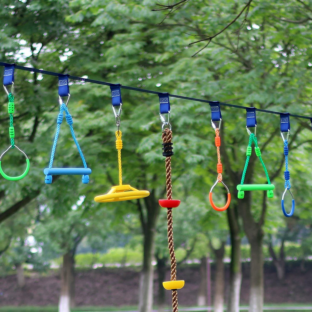 Rainbow Craft monkey bars with carabiners ideal for home obstacle courses.
