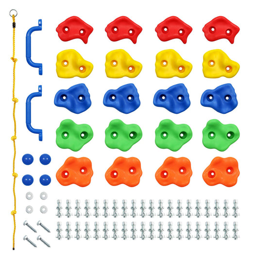 Rainbow Craft Monkey rock holds 20pc kit for versatile kid climbing practice.