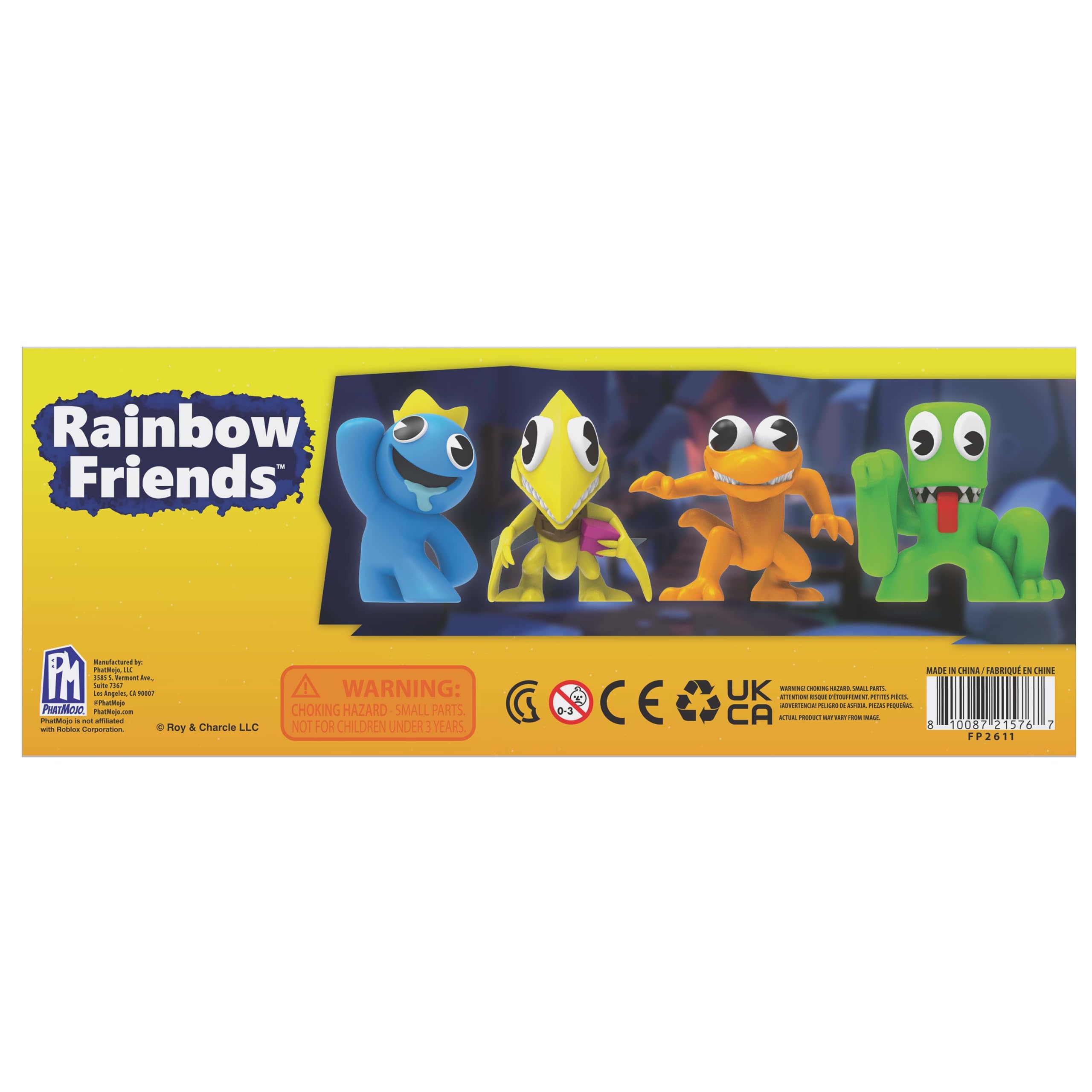 Rainbow Friends 2.5-inch minifigs on display stand for shelf decor.