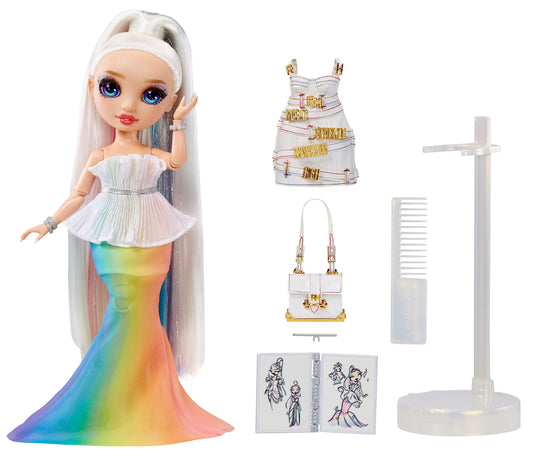 Amaya Raine with gradient rainbow dress showing vibrant color.