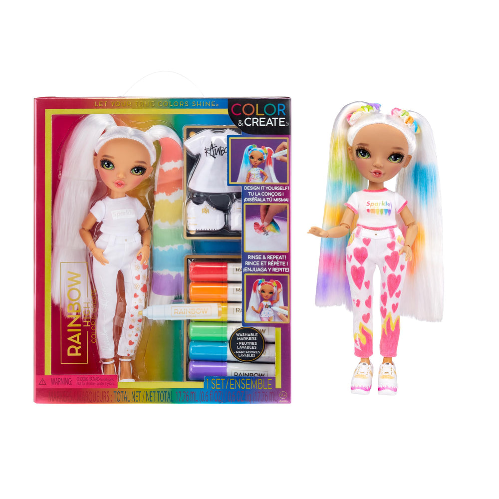 Rainbow High Color & Create doll hair coloring for washable, creative styling.