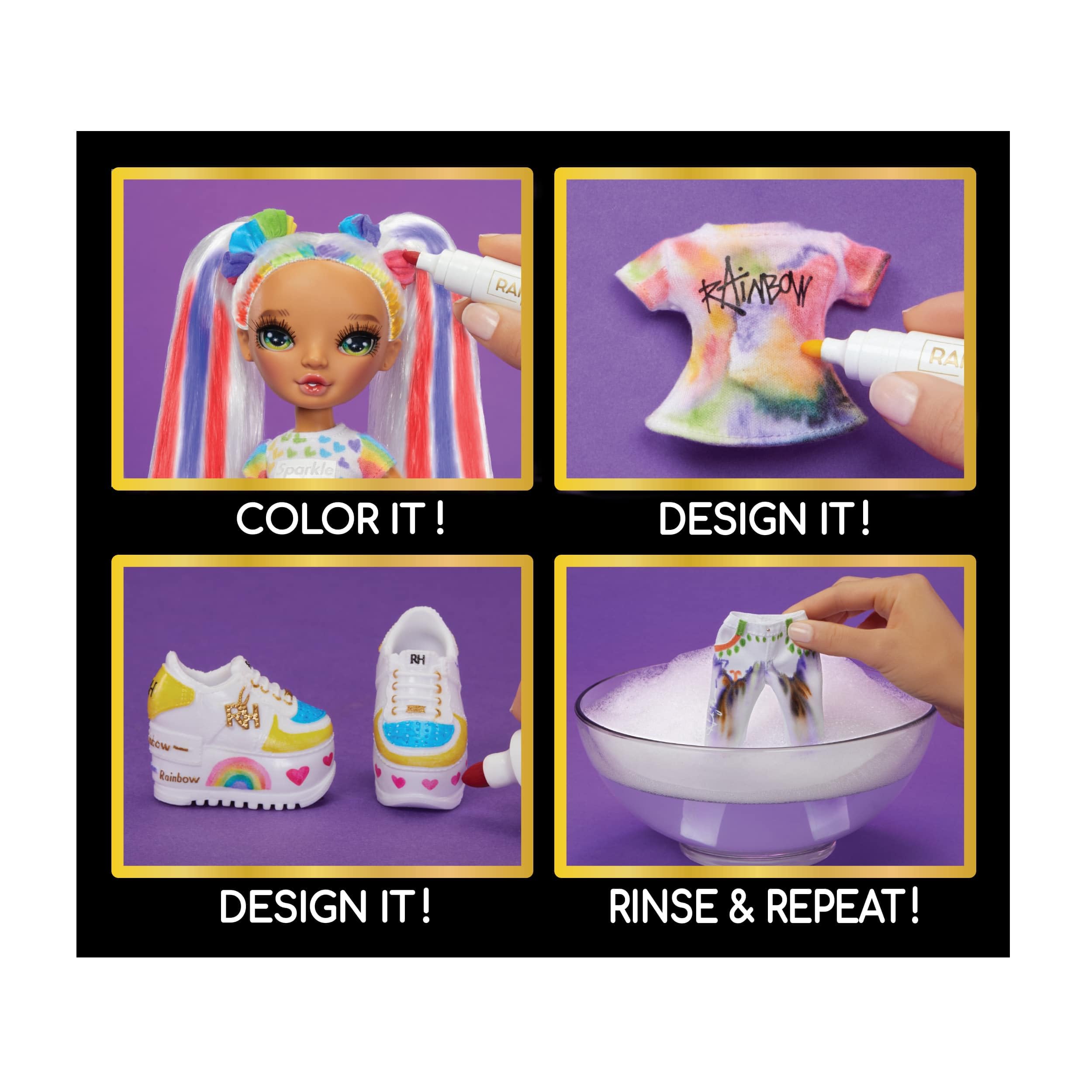 Rainbow High Color & Create doll with two pigtails ready for color play.