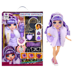 Rainbow High Creative Crystals Violet doll with sparkling purple outfit for imaginative play.