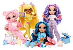 Hair clips included for styling Violet's long purple curls.