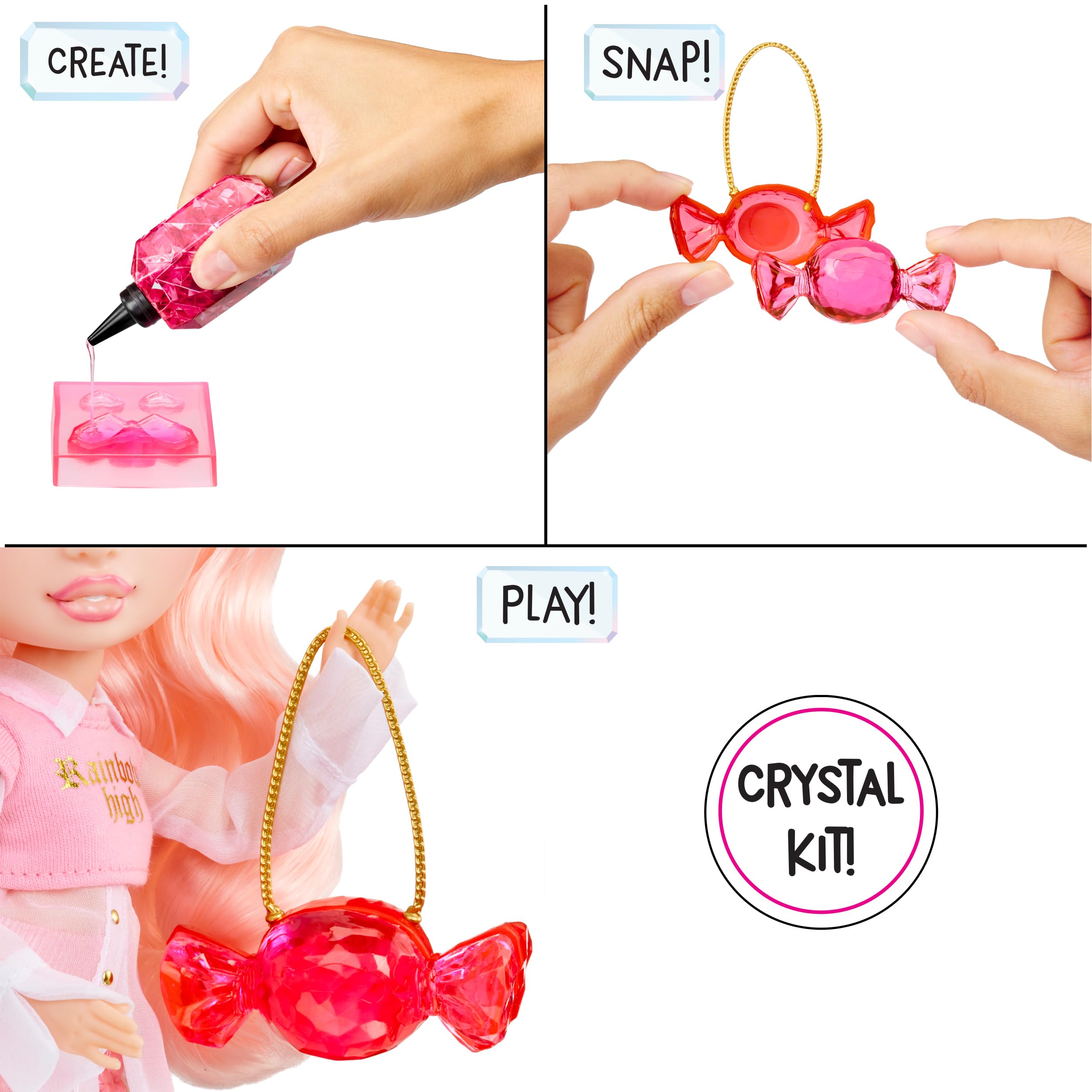 Rainbow High resin molds and hardware contents enable five crystal accessories.