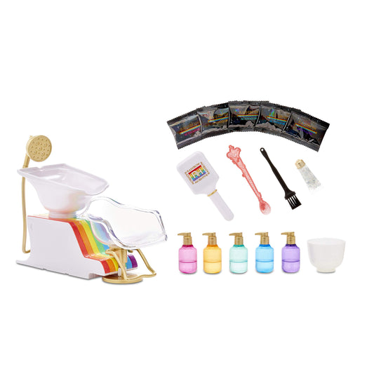 Rainbow High Salon sink with water spray for realistic, mess-free color play.