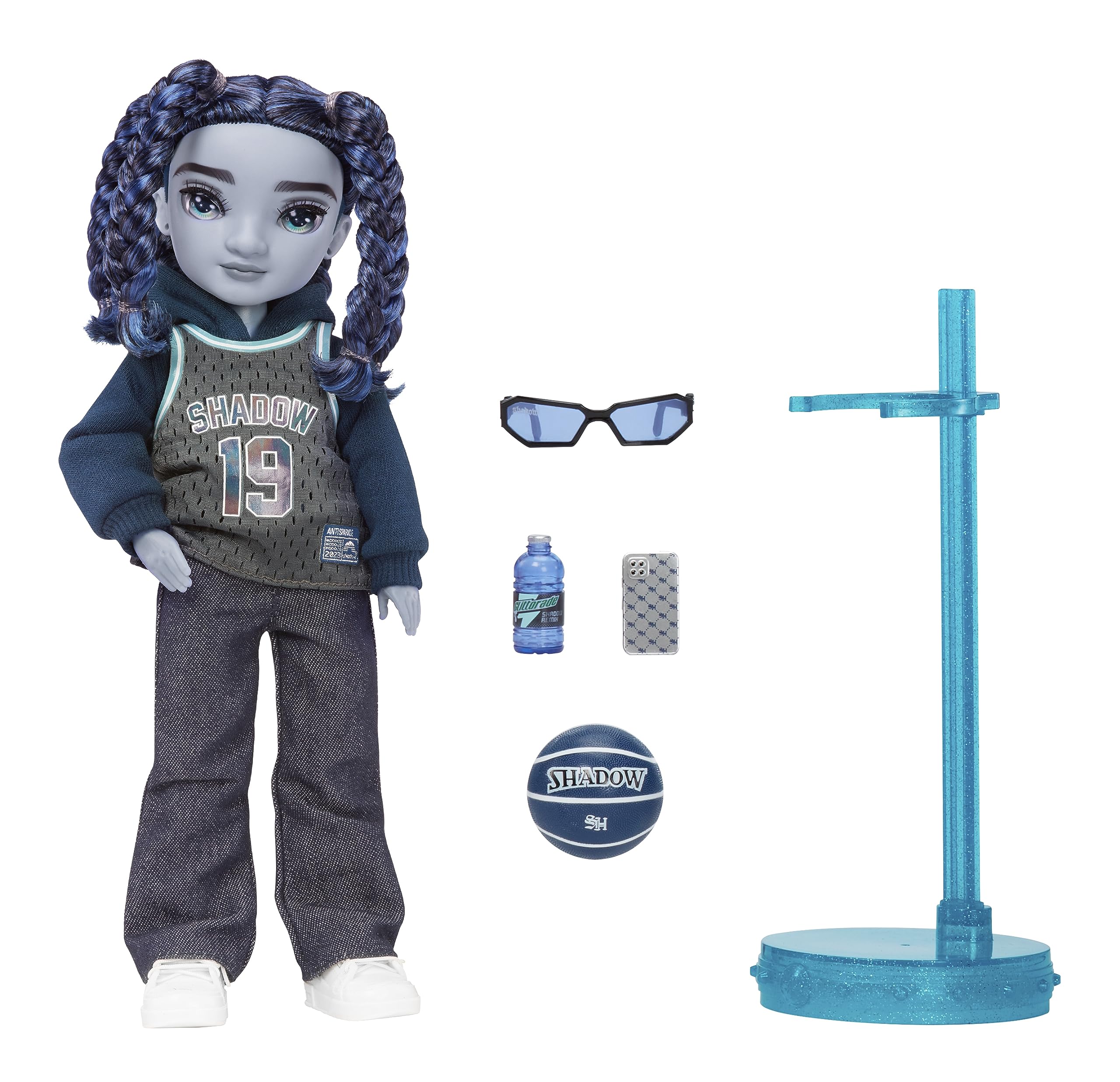 Rainbow High Shadow High Oliver blue hair braids highlight a bold fashion look