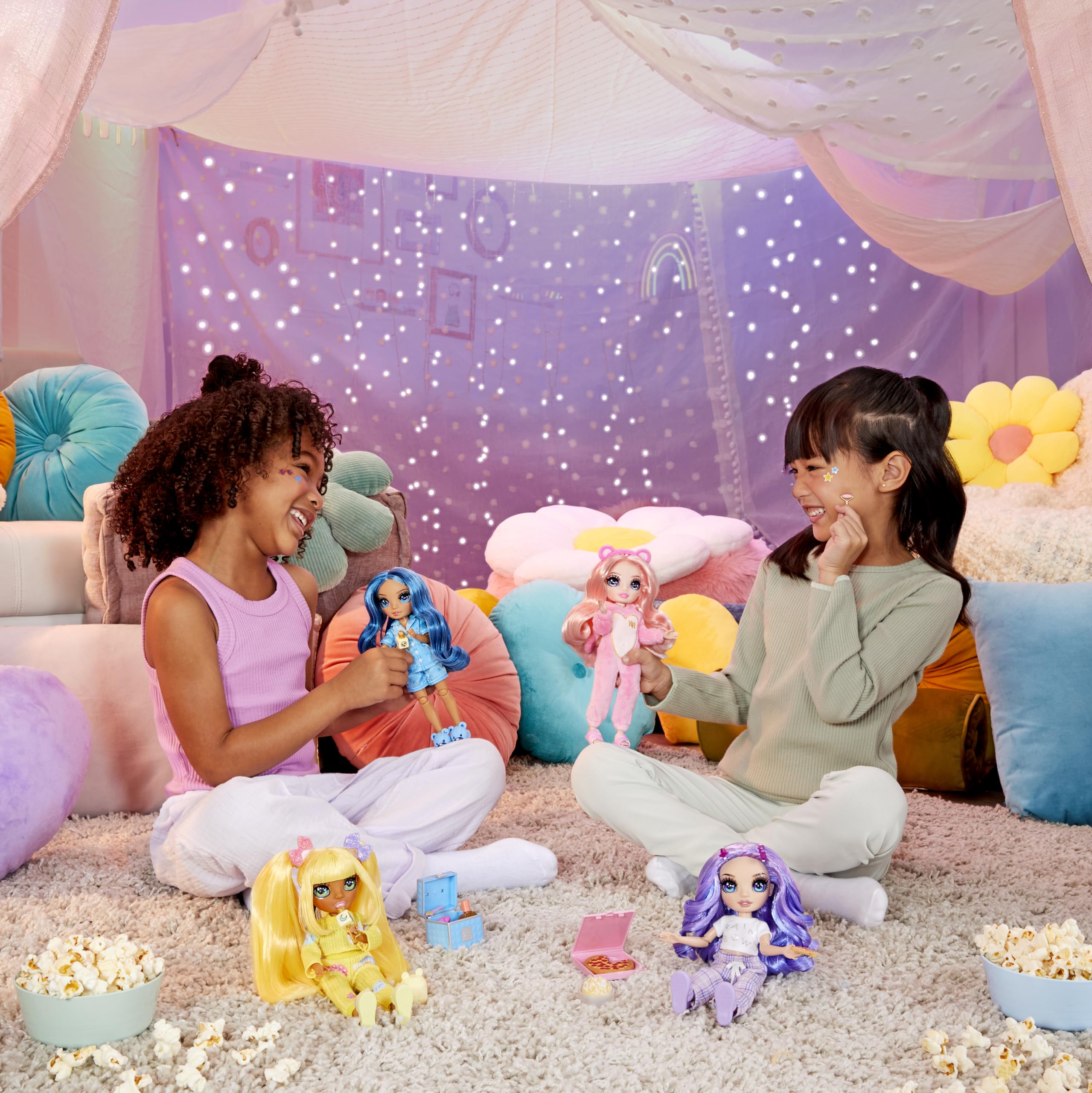 Rainbow High Skyler fits with Bella, Sunny, and Violet for PJ Party fun