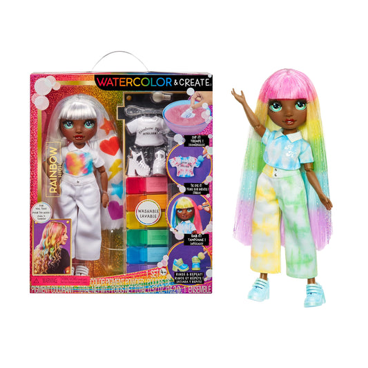 Rainbow High doll with color powders for dipping outfits and hair