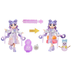 Rainbow High Winter Wonderland Violet magic snow activates with water to transform outfits.