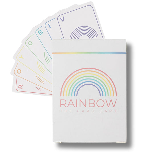 Rainbow The Card Game colorful hand shows vibrant colors for quick setup.