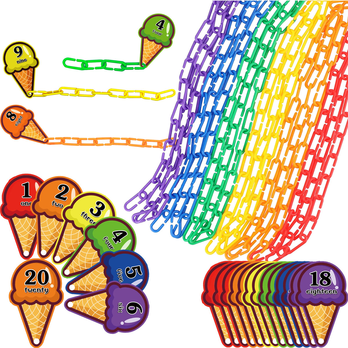 Rainbow Toyfrog chain-link math manipulatives: 240 durable links for counting.