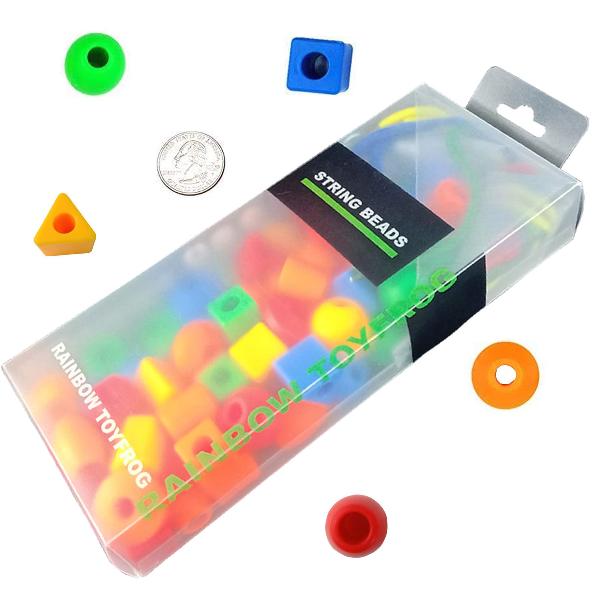Rainbow Toyfrog beads support fine motor development during crafts.