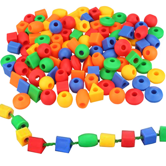 Rainbow Toyfrog lacing beads offer bright colors for early color recognition.
