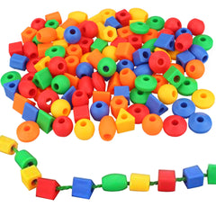 Rainbow Toyfrog lacing beads offer bright colors for early color recognition.