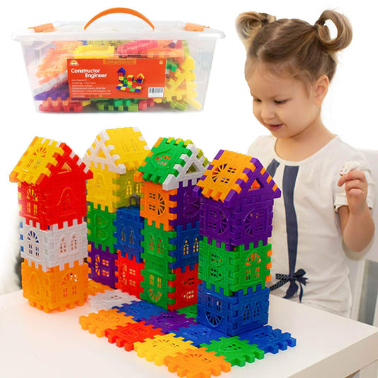 Rainbow Toyfrog waffle blocks set close-up showing vibrant pieces for creative STEM play.