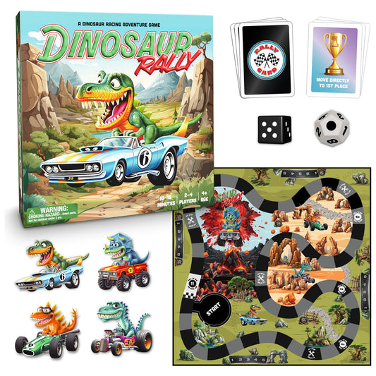 Raincorn Games Dinosaur Rally cards promote quick decisions and playful math practice.