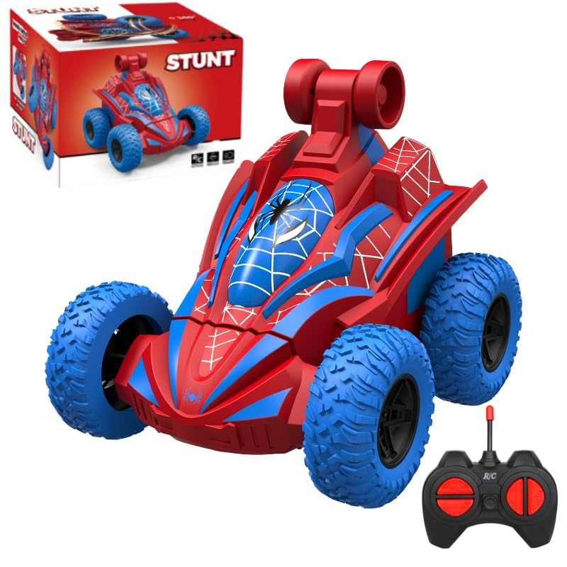 Rakay Spider RC car front view with red body and LEDs for enhanced visibility during play.