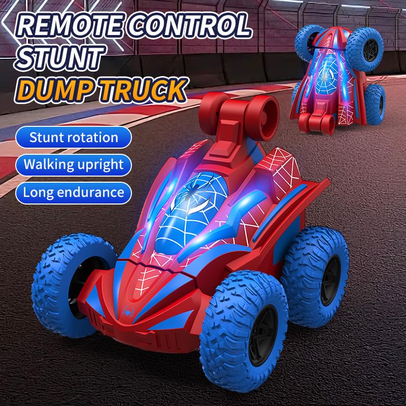 Rakay Spider RC car rear with red lights highlighting dynamic stunts.