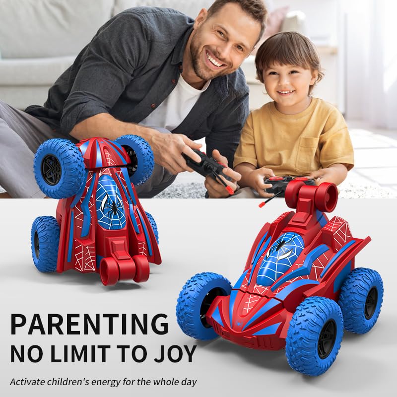 Rakay Spider RC car remote controller enabling precise stunt activation.