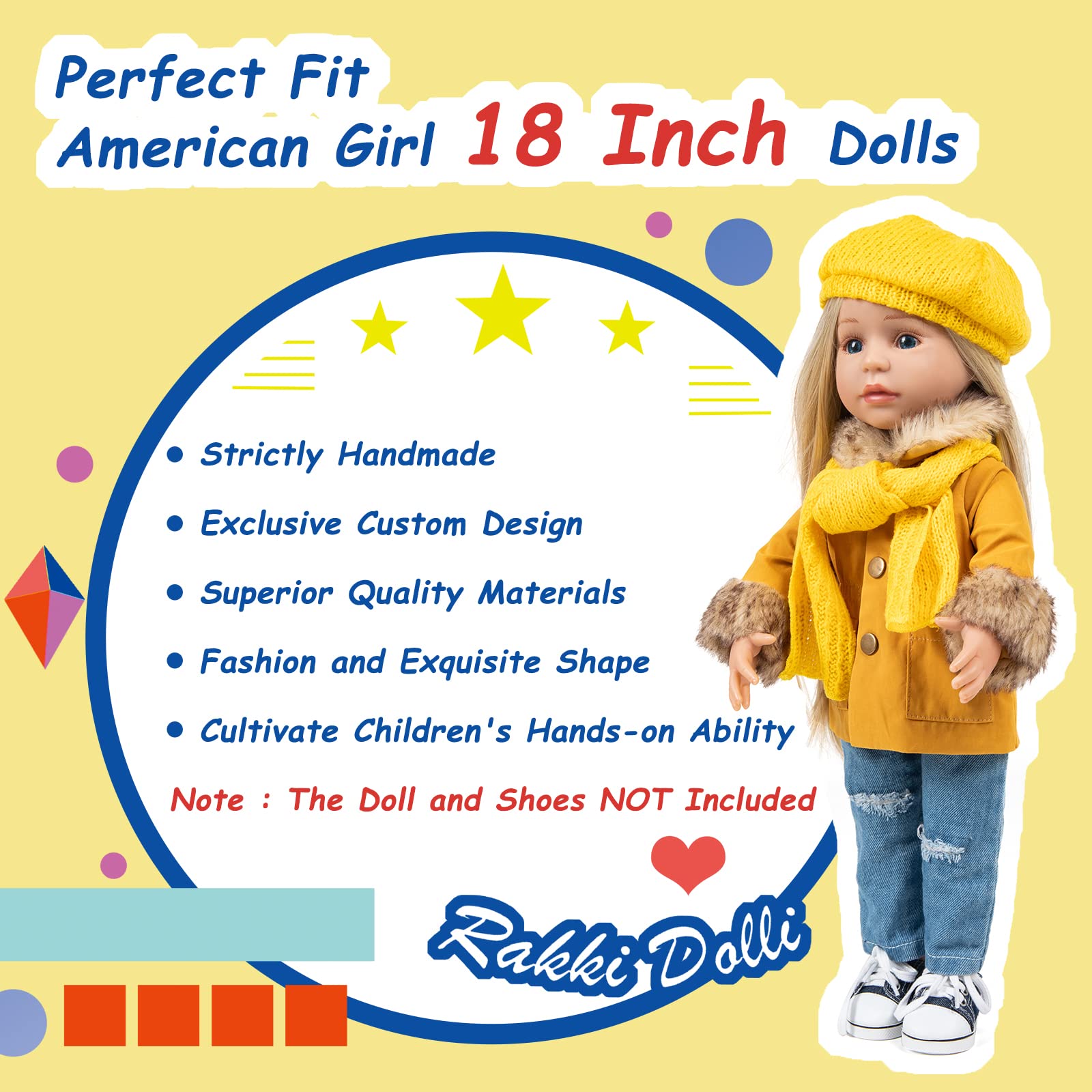 Rakki Dolli 18-inch doll coat set knit hat adds warm style
