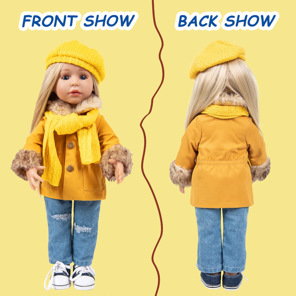 Rakki Dolli 18-inch doll coat set knit scarf completes outfits