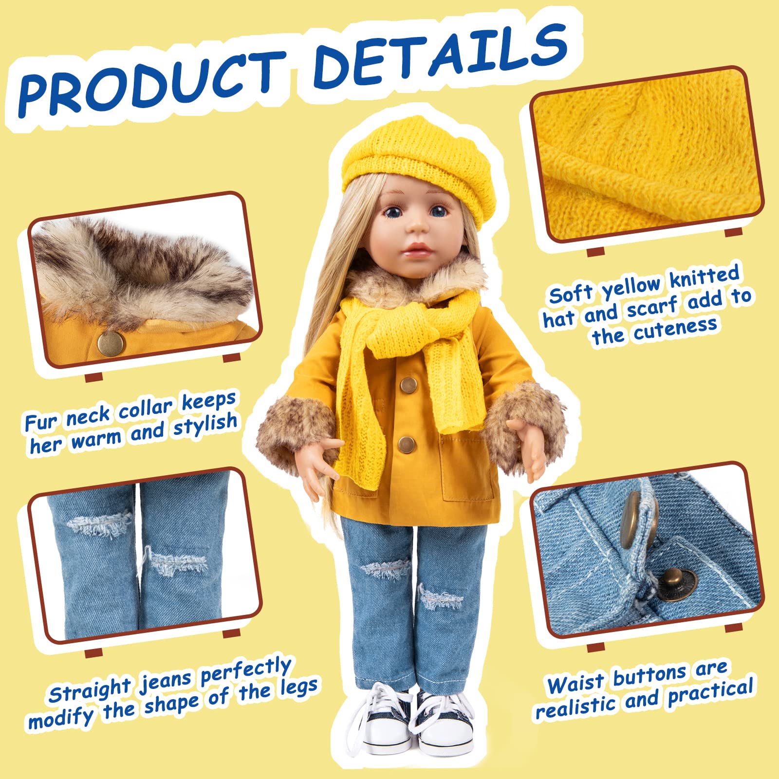 Rakki Dolli 18-inch doll coat set shirt white tee for versatile looks
