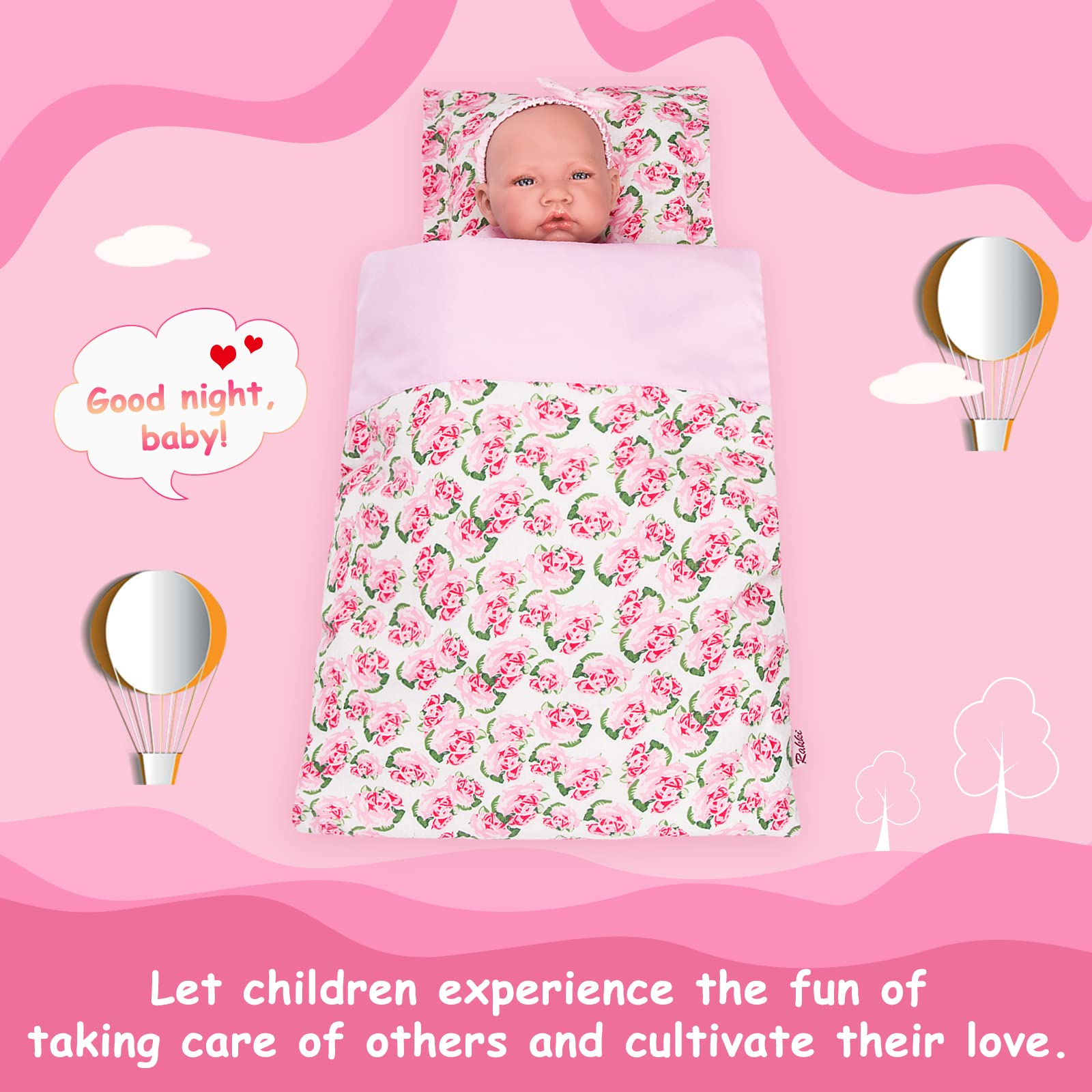 Rakki Dolli closeup of soft texture and cozy doll bedding detail