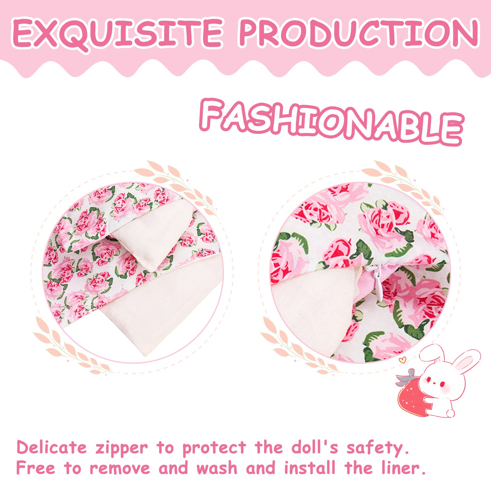 Rakki Dolli doll bedding reversible print shows two design options